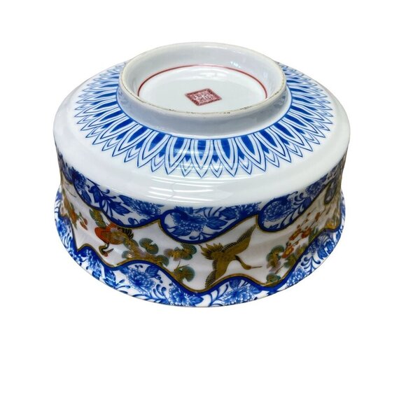 Rare Japanese Imari Hand Painted Porcelain Bowl with Floral and Birds Motifs - Picture 6 of 10